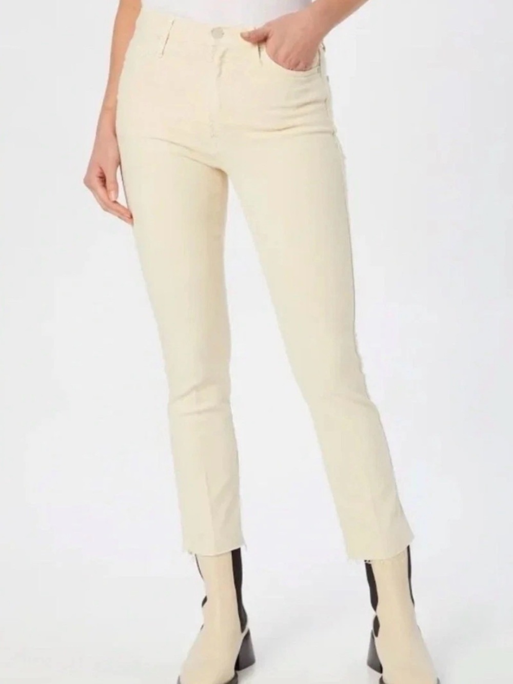 MOTHER High Waisted Rascal Ankle Fray in Chalk It Up Jeans Size 26 Beige